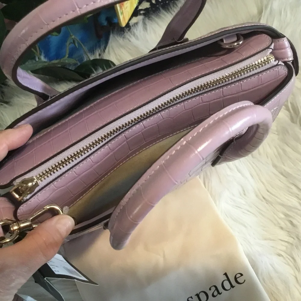HP-Kate Spade NWT Knott Croc-embossed Medium Zip-top Satchel in Violet Mist/NWT - Picture 15 of 15